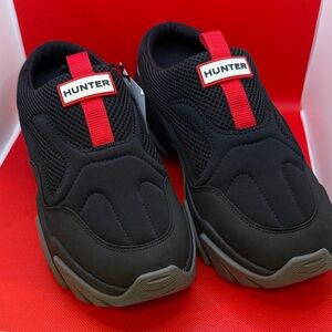 Hunter Black Slip-On Sneakers with Red Pull Tab